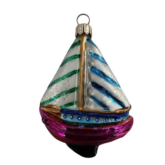 CHRISTOPHER RADKO BLOWN GLASS SMALL SAILBOAT CHRISTMAS ORNAMENT - Picture 3 of 5